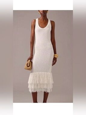 J crew Sleeveless cream white Fringe Maxi Dress